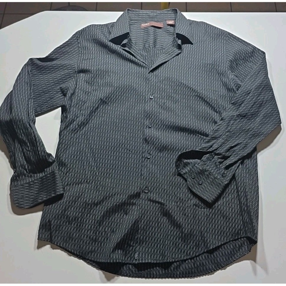 Men's Large Dress Shirt Button Down Y2K Abstract Perry Ellis Black